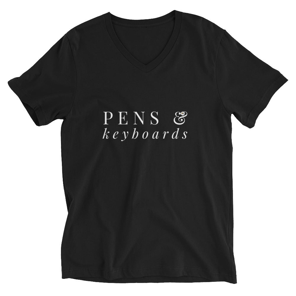 Pens and Keyboards Unisex Short Sleeve V-Neck T-Shirt