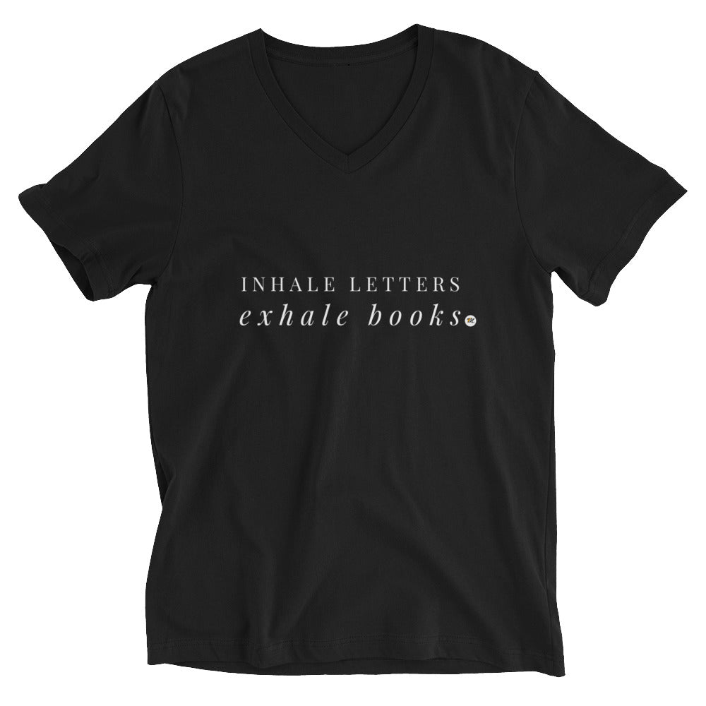 Inhale Letters Exhale Books Unisex Short Sleeve V-Neck T-Shirt